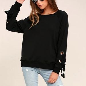 Kaari Blue Waffle‎ Knit Lace-Up Sleeve Sweater Size XS